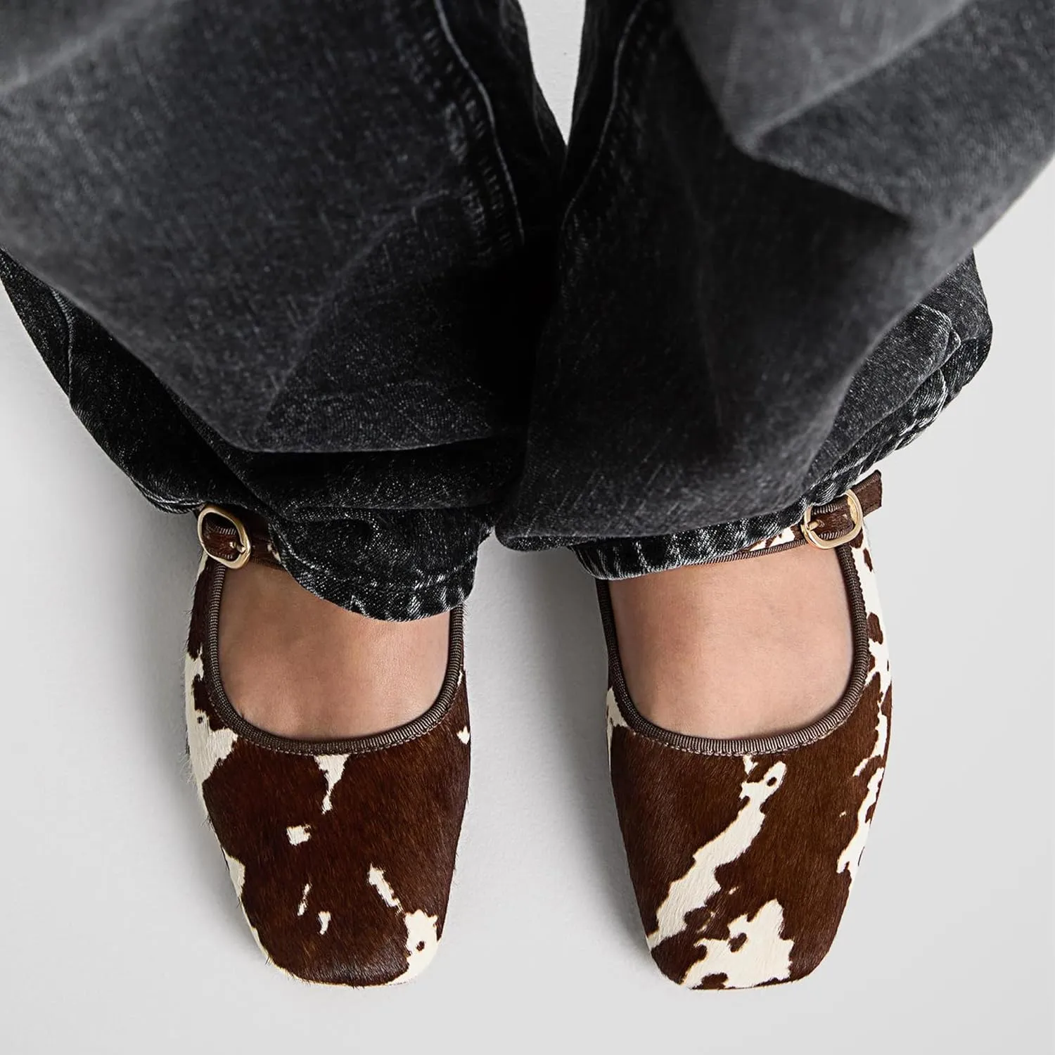 Leopard Ballet Flats for Women Velvet Animal Print Square Toe Mary Jane Flats Silver Buckle Comfortable Ballerina Shoes
