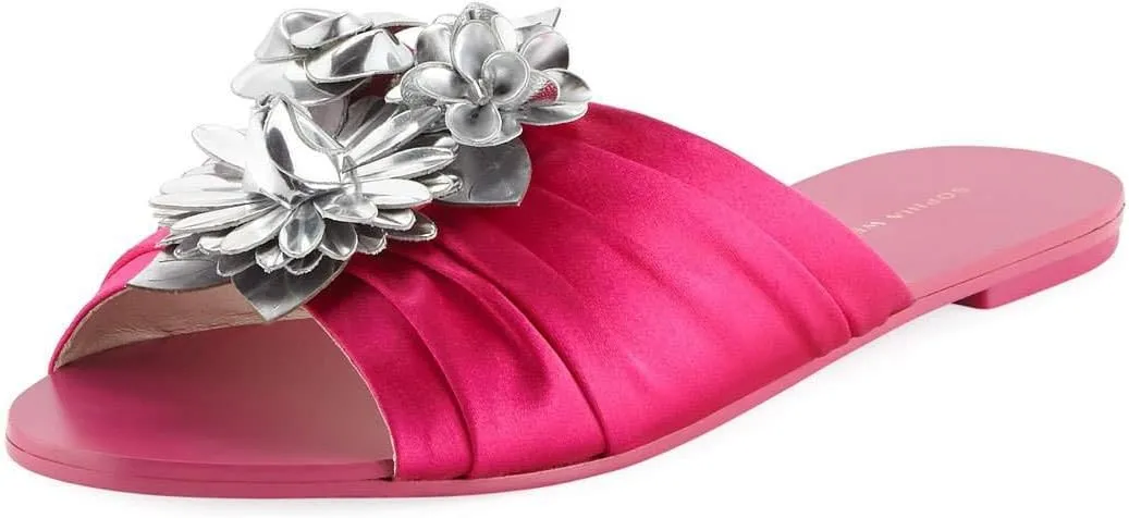 Lilico Glitter Ruched Satin Slide Sandals (6.5) Fuschia