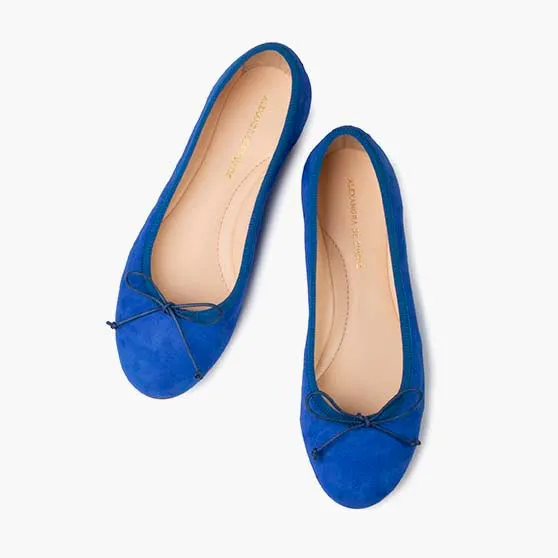 Livia Suede Leather Ballet Flat Shoes - Cobalt Blue