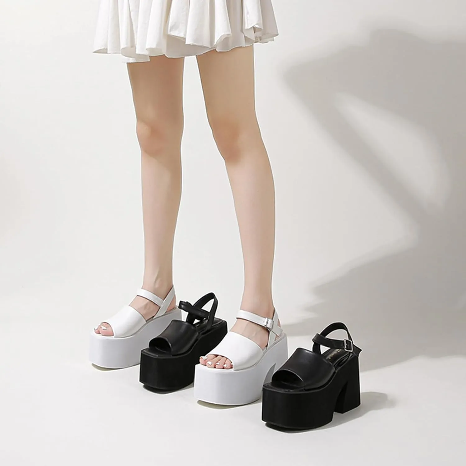 Lossarye Women's Square Open Toe Chunky Platform Sandals with Adjustable Ankle Strap Summer Casual Wedge Sandals Fashion Dress High Heels