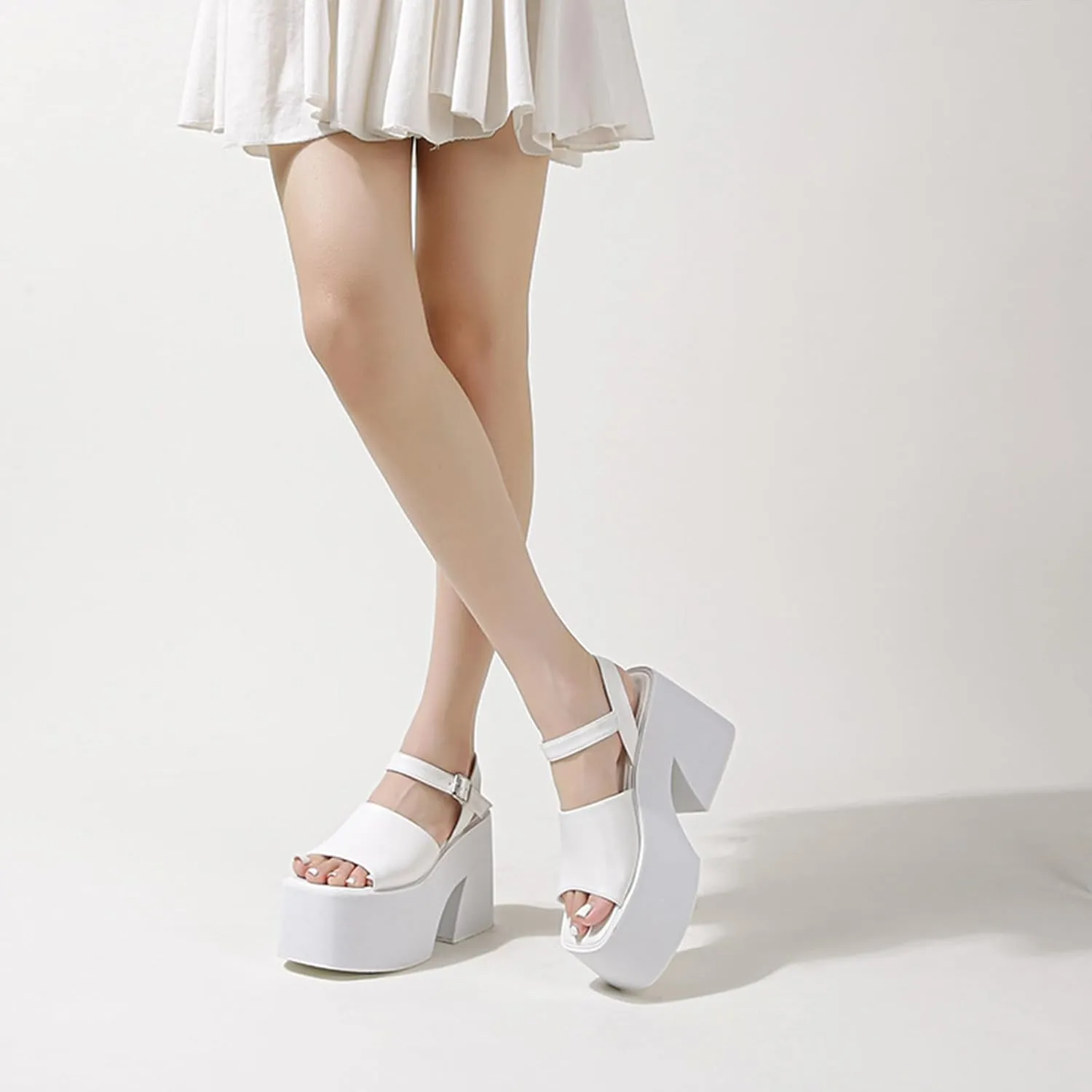 Lossarye Women's Square Open Toe Chunky Platform Sandals with Adjustable Ankle Strap Summer Casual Wedge Sandals Fashion Dress High Heels