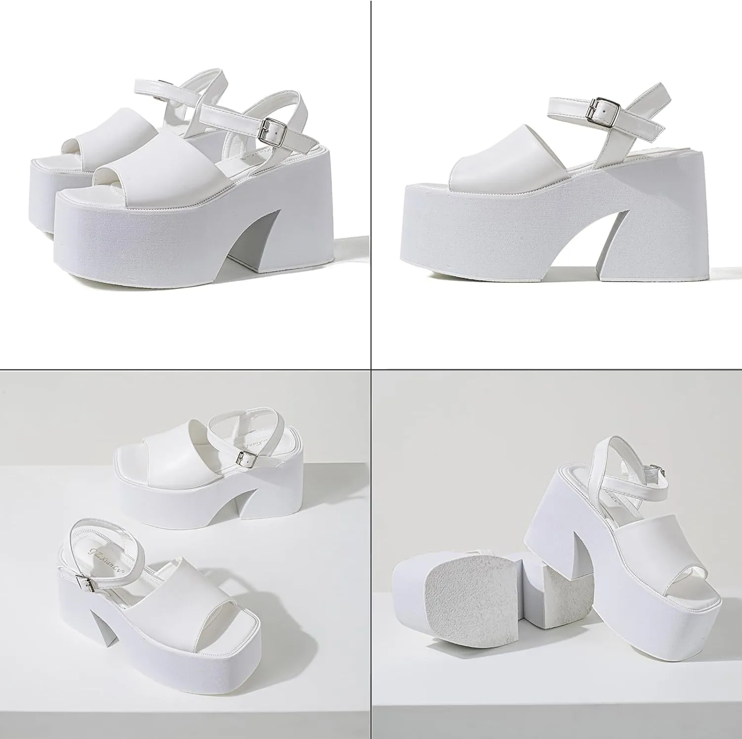 Lossarye Women's Square Open Toe Chunky Platform Sandals with Adjustable Ankle Strap Summer Casual Wedge Sandals Fashion Dress High Heels
