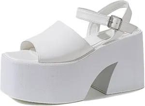 Lossarye Women's Square Open Toe Chunky Platform Sandals with Adjustable Ankle Strap Summer Casual Wedge Sandals Fashion Dress High Heels