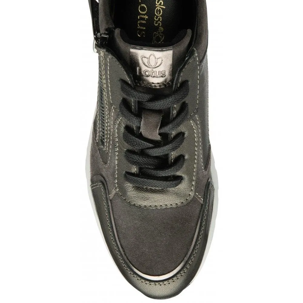 Lotus Solace Gunmetal Leather Wedge Trainers