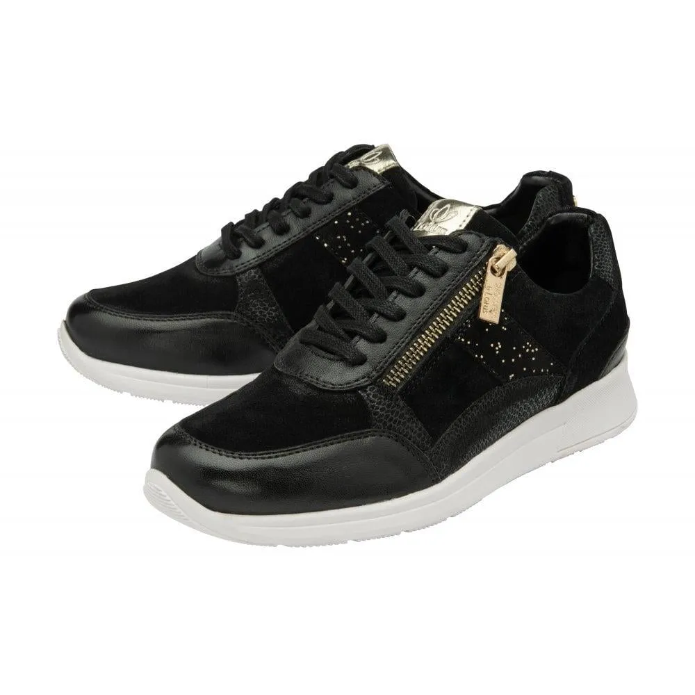 Lotus Sonny Black/Print Suede & Leather Trainers
