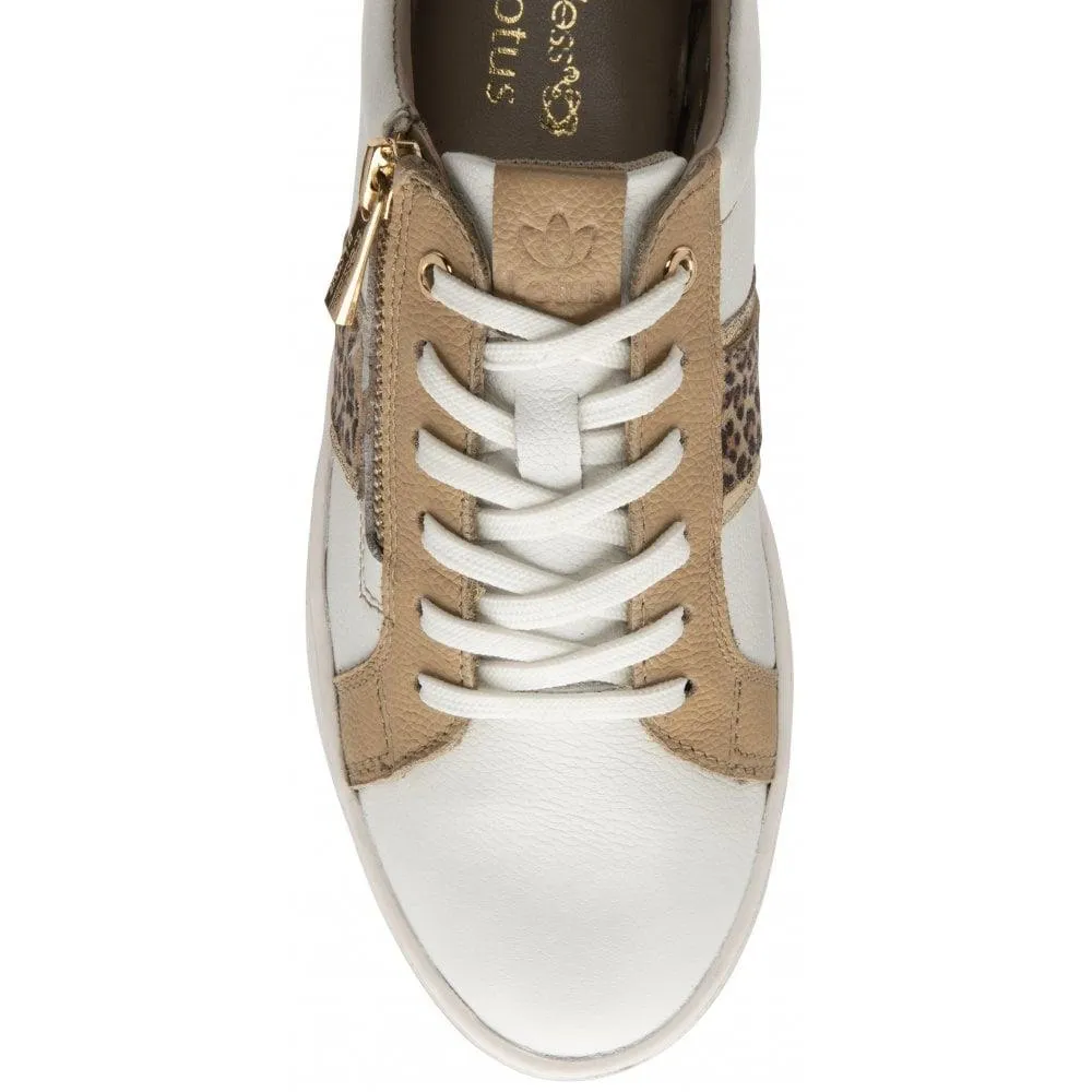 Lotus Womens Sahara Natural/Leopard Leather Lace Up Side Zip Trainers