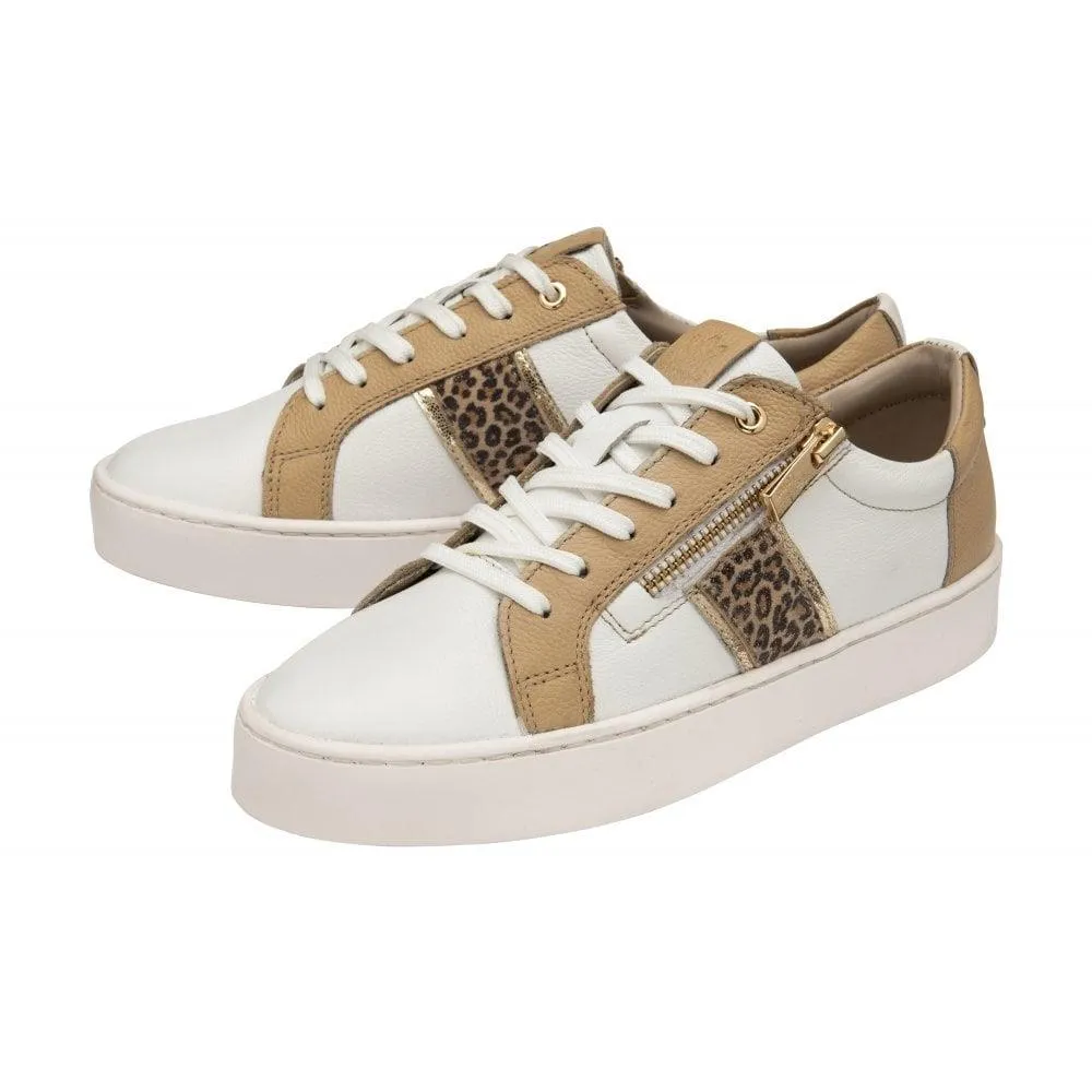 Lotus Womens Sahara Natural/Leopard Leather Lace Up Side Zip Trainers