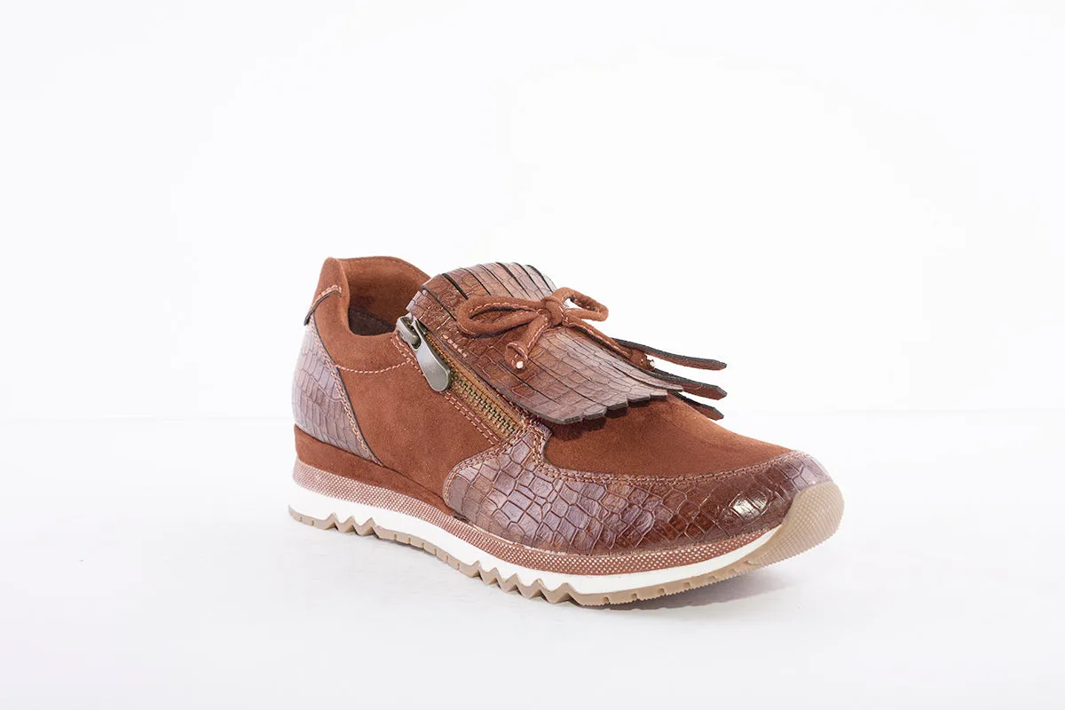 MARCO TOZZI - 24702 FLAT ZIP FRINGE FASHION SHOE - TAN