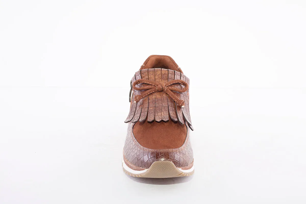 MARCO TOZZI - 24702 FLAT ZIP FRINGE FASHION SHOE - TAN