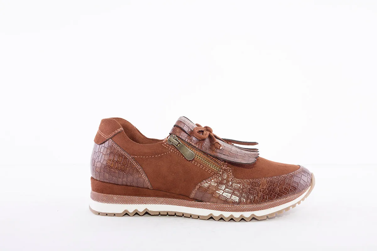MARCO TOZZI - 24702 FLAT ZIP FRINGE FASHION SHOE - TAN