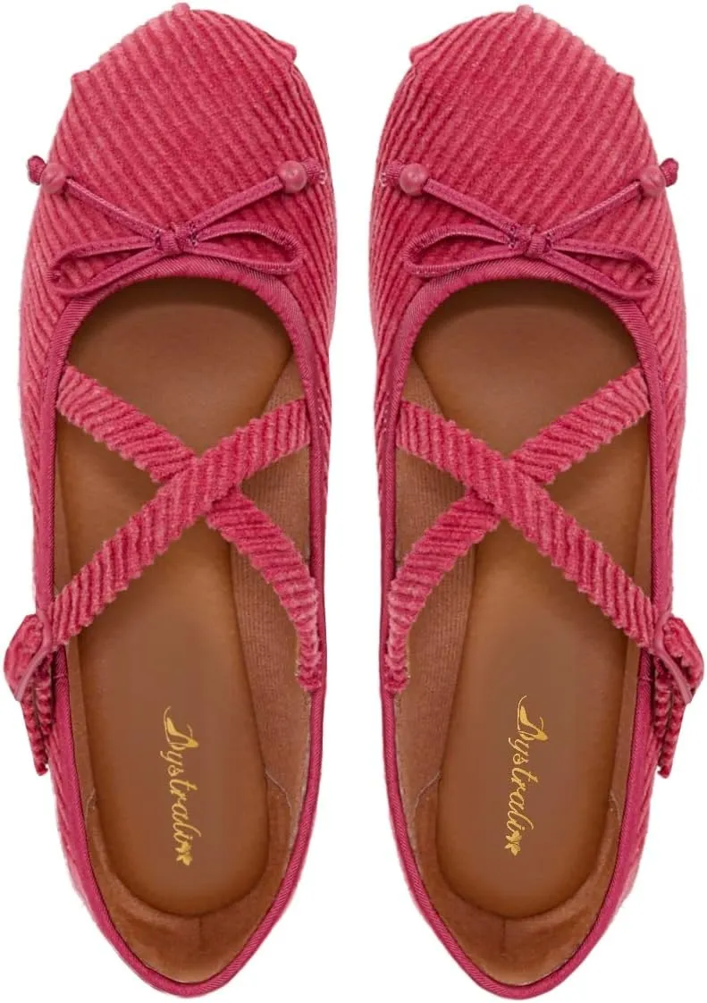 Mary Jane Flats Women Bow Ballet Flats Round Closed Toe Ankle Strap Satin Flats Suede Metallic Flat Shoes Cross-Straps Flat Heel Dress Shoes Office Work Flats Buckle Dance Party 4-11 M US