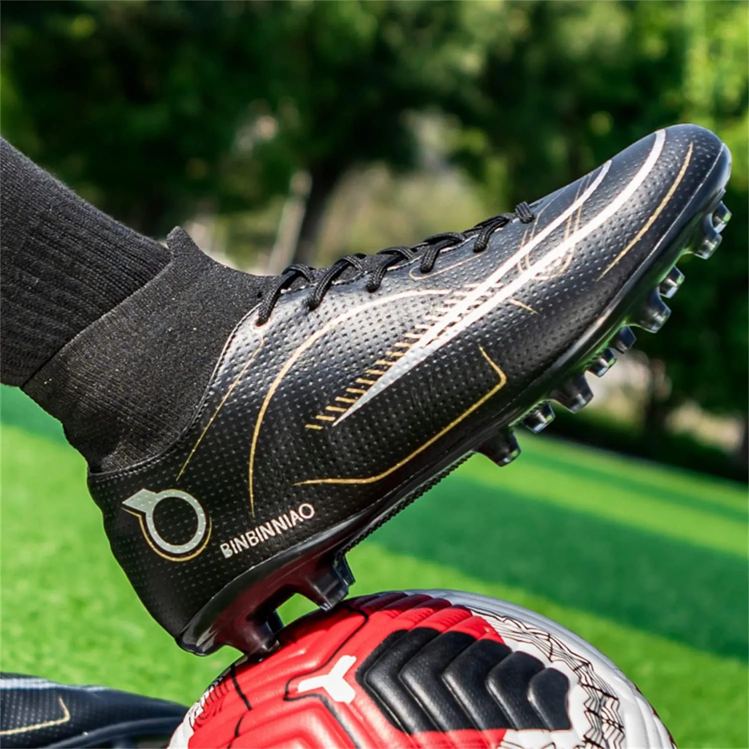 MDPCX Athletic Sports Football Shoes Men's Outdoor Football Shoes Track and Field Lawn World Team Running Sports Shoes Lightweight Breathable Non-Slip Shock-Absorbing Long Spikes Short Spikes