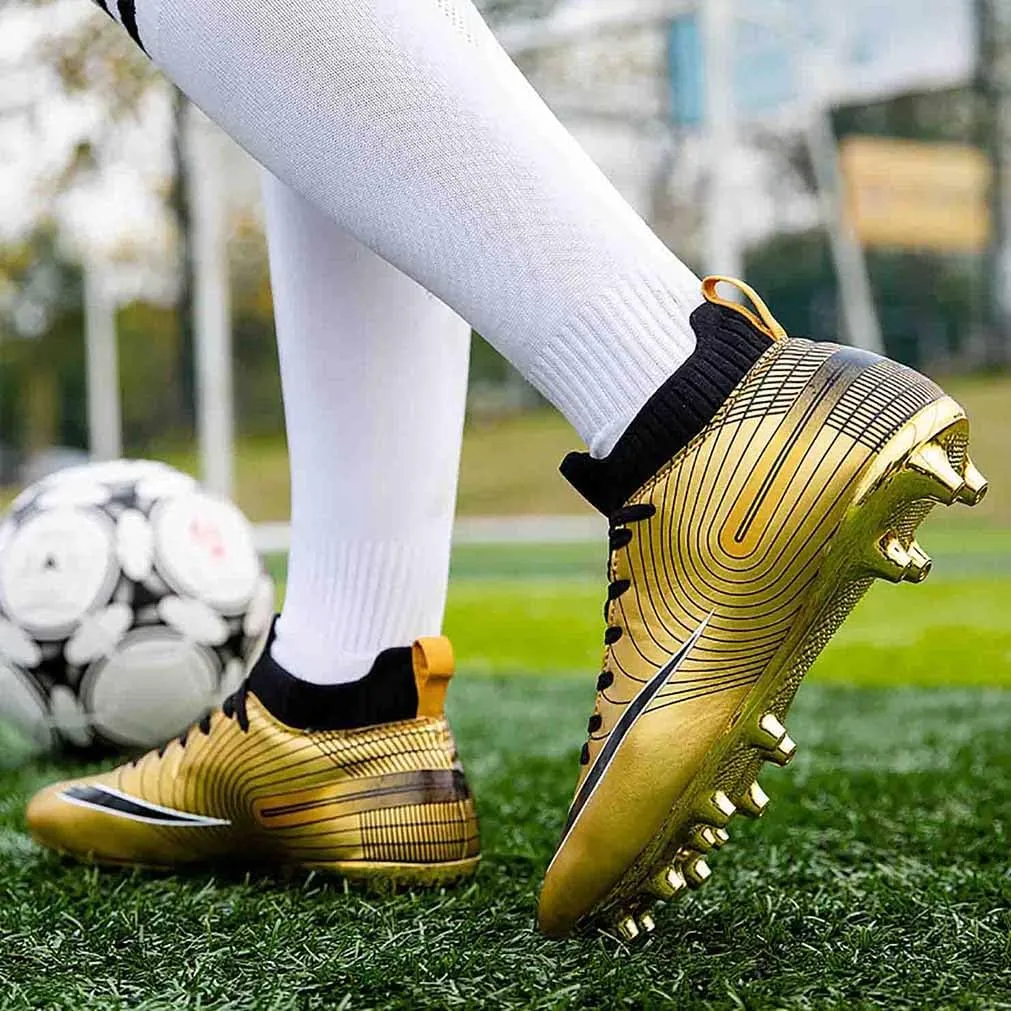 MEBAMY Men's Football Cleats High-Tops Comfortable - Gold-Plated Sole Spikes Soccer Boots for Turf AG