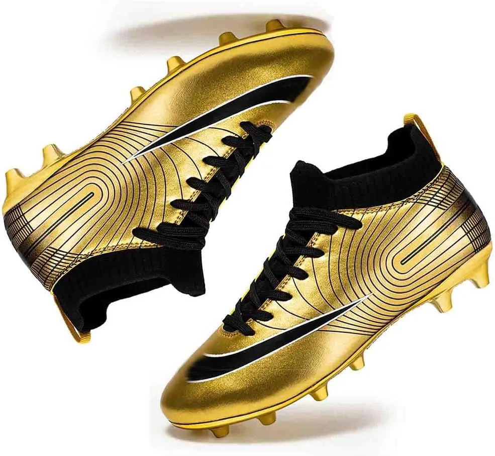 MEBAMY Men's Football Cleats High-Tops Comfortable - Gold-Plated Sole Spikes Soccer Boots for Turf AG