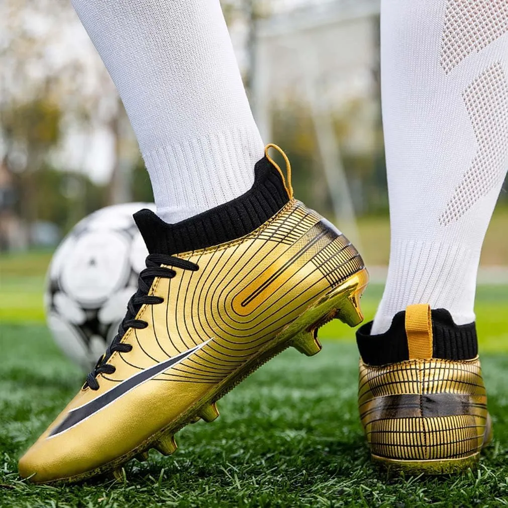 MEBAMY Men's Football Cleats High-Tops Comfortable - Gold-Plated Sole Spikes Soccer Boots for Turf AG