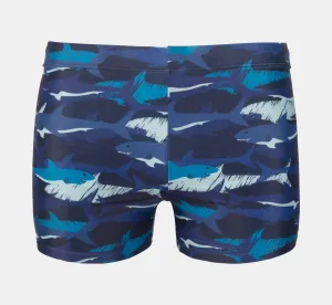 Men's 7" Shark Print Square Leg Splice Swimsuit