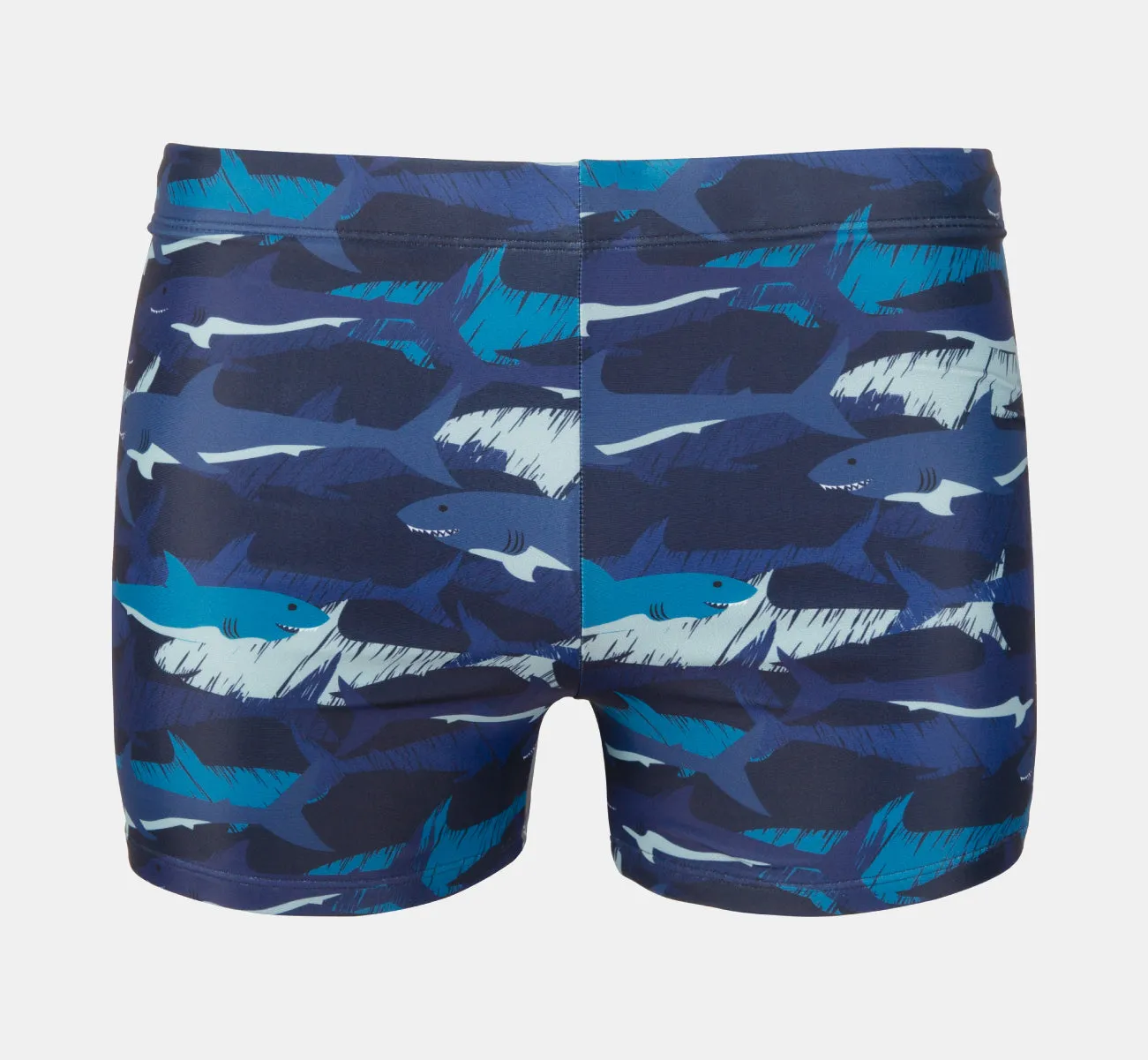 Men's 7" Shark Print Square Leg Splice Swimsuit