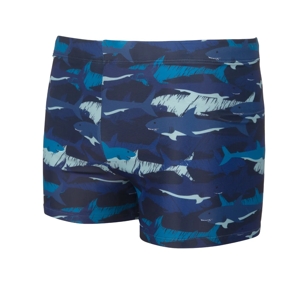Men's 7" Shark Print Square Leg Splice Swimsuit