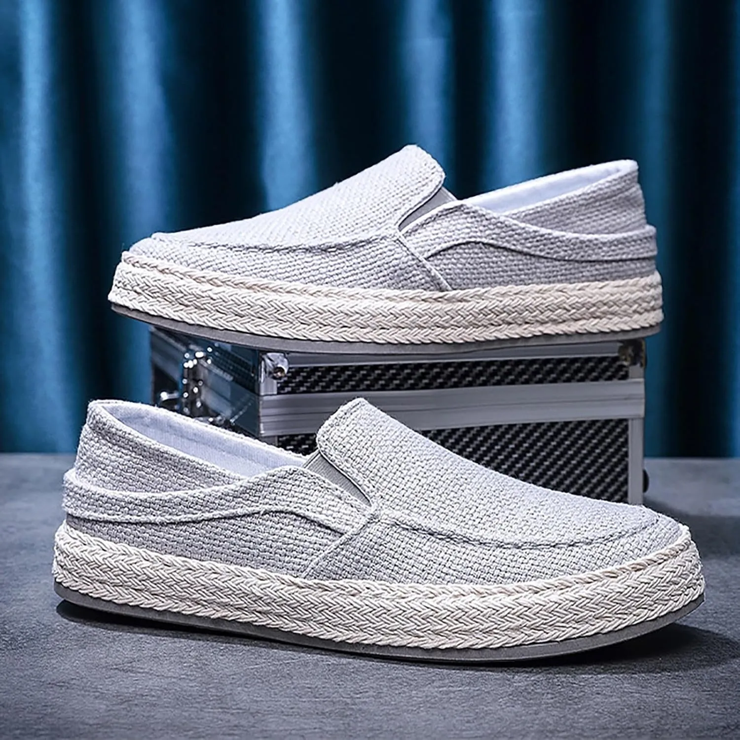 Men's Fashion Canvas Loafer Casual Cloth Shoes Canvas Slip-on Loafers Espadrille Walking Sneakers Moccasins Boat Shoes Lightweight Comfortable Walking Shoes