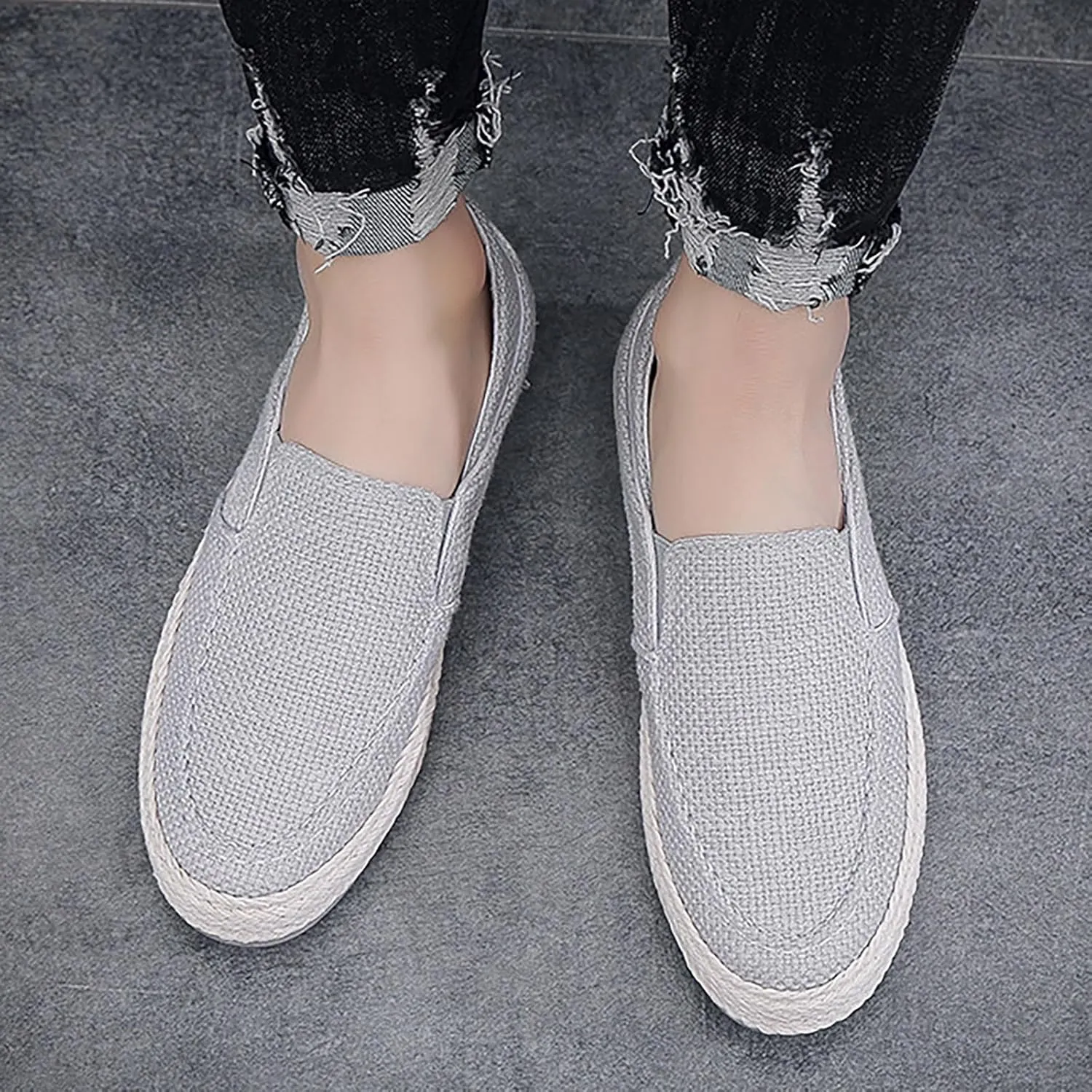 Men's Fashion Canvas Loafer Casual Cloth Shoes Canvas Slip-on Loafers Espadrille Walking Sneakers Moccasins Boat Shoes Lightweight Comfortable Walking Shoes