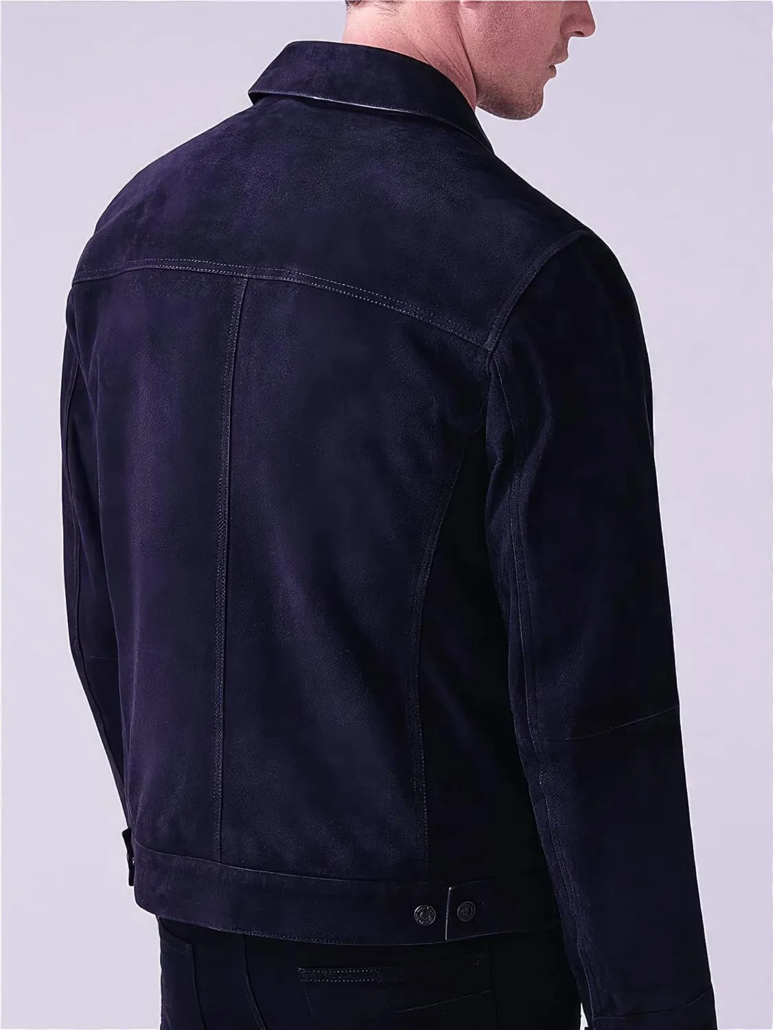 Men’s Midnight Blue Genuine Suede Classic Shirt Collar Third Generation Cowboy Native American Vintage Leather Jacket