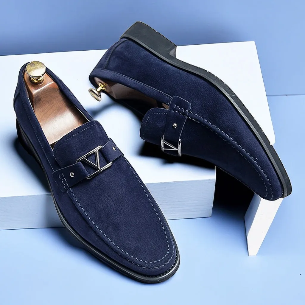 Men’s Suede Loafers – Slip-On Design with Gunmetal Buckle, Elegant Comfort