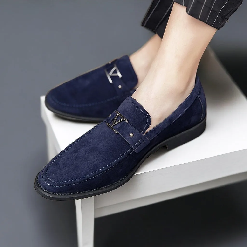 Men’s Suede Loafers – Slip-On Design with Gunmetal Buckle, Elegant Comfort