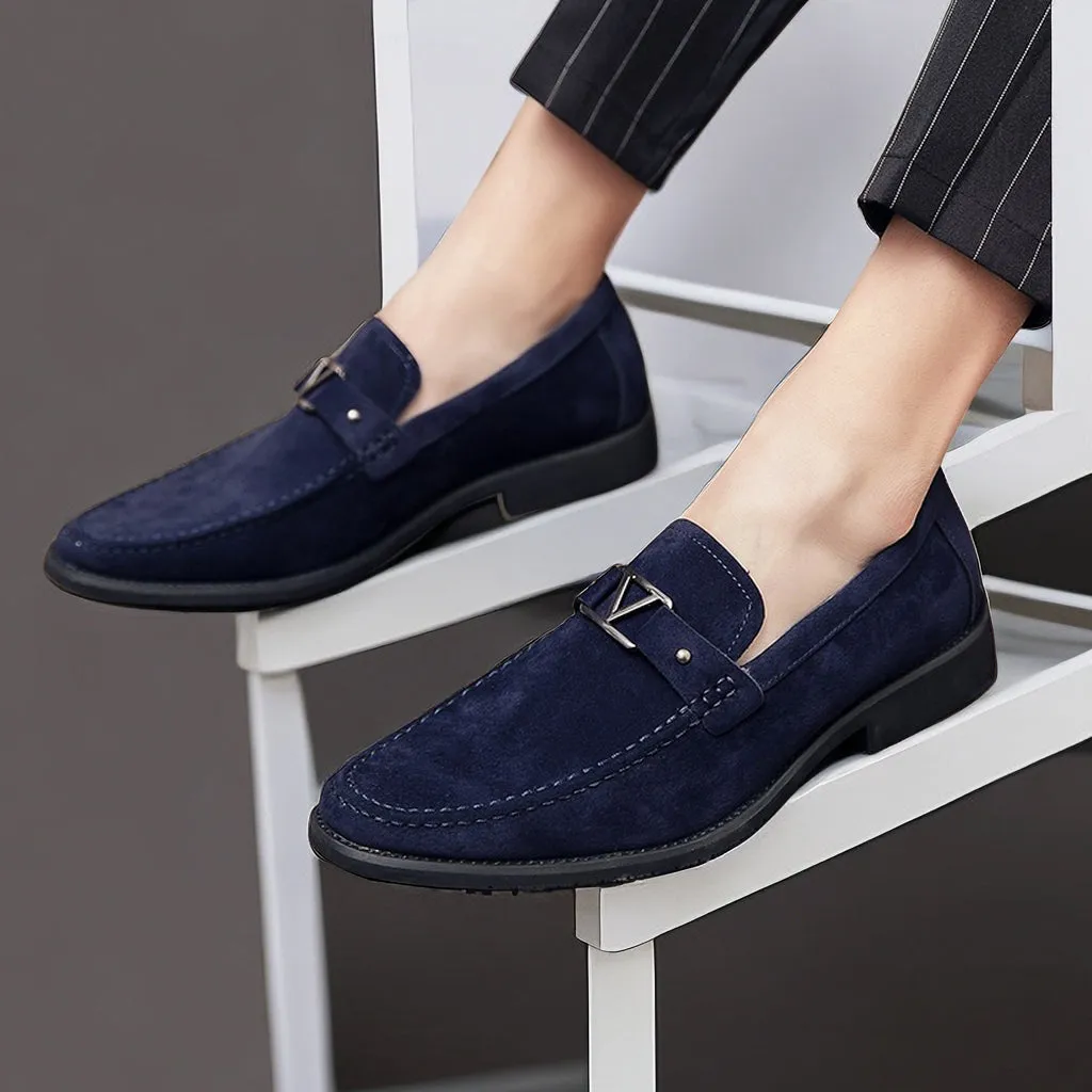 Men’s Suede Loafers – Slip-On Design with Gunmetal Buckle, Elegant Comfort