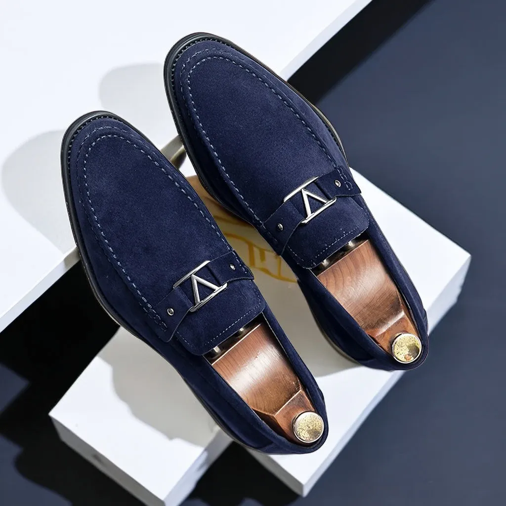 Men’s Suede Loafers – Slip-On Design with Gunmetal Buckle, Elegant Comfort