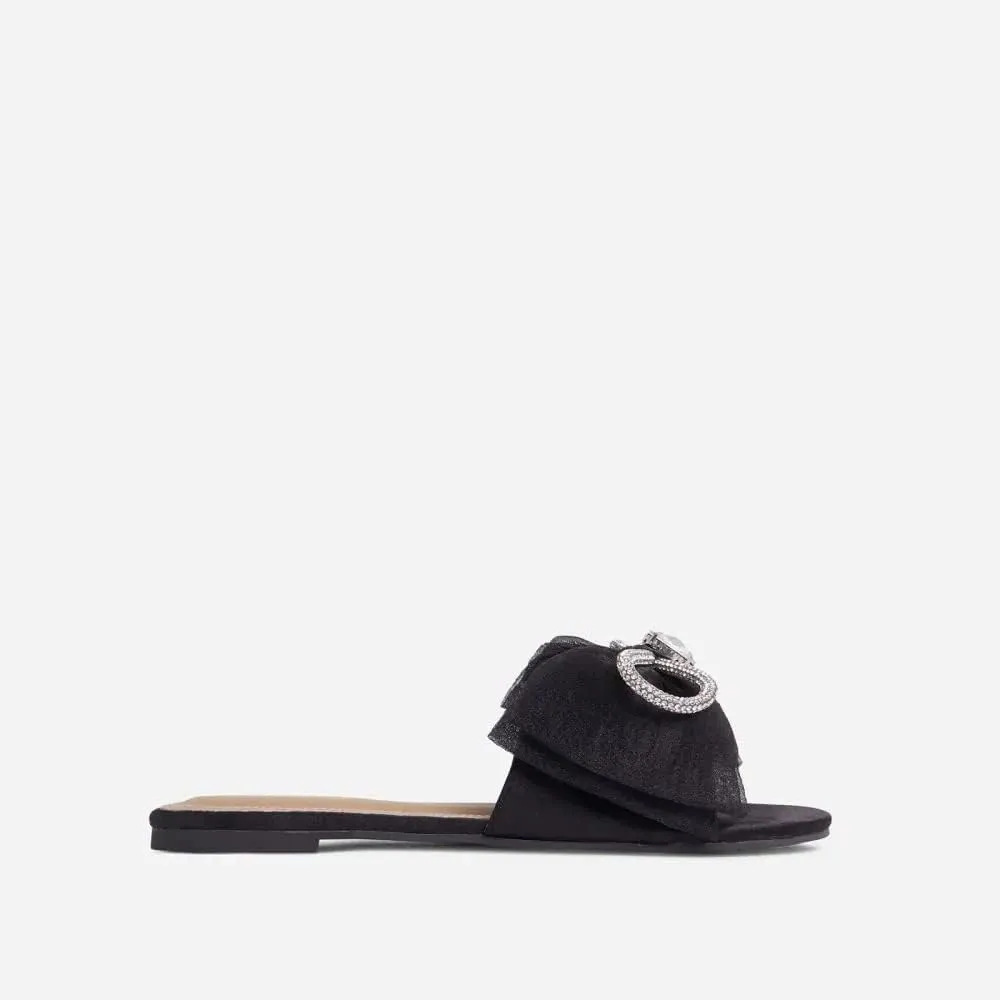 MissHeel Tulle Bow Flat Sandals with Rhinestone