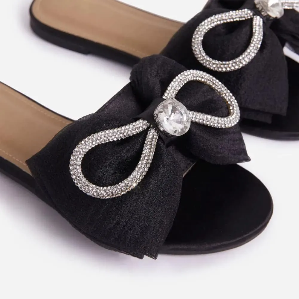 MissHeel Tulle Bow Flat Sandals with Rhinestone
