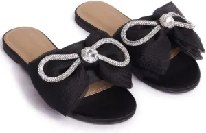 MissHeel Tulle Bow Flat Sandals with Rhinestone
