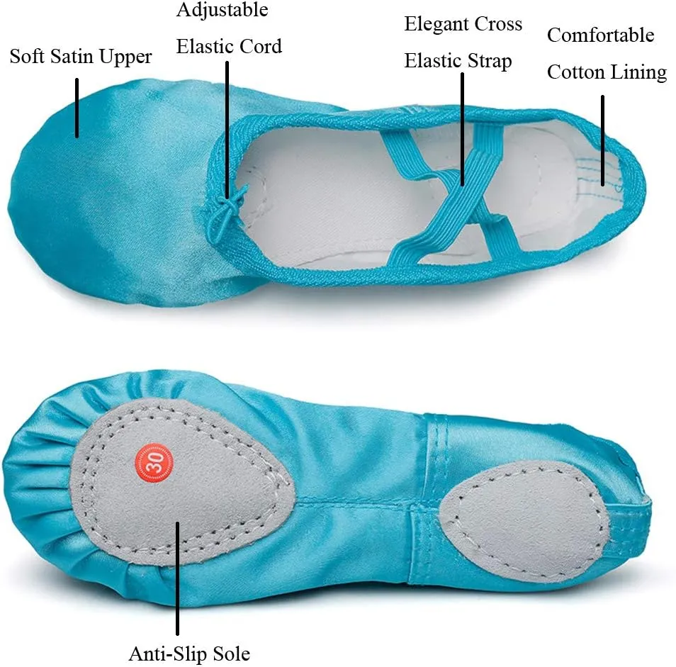 MSMAX Women's Ballet Shoes Satin Split Sole Flats for Dancing Gymnastic Yoga