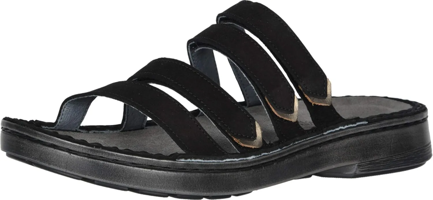 NAOT Footwear women's Trevi Slide Sandal Black velvet Nubuck/Pewter Lthr 7 W US