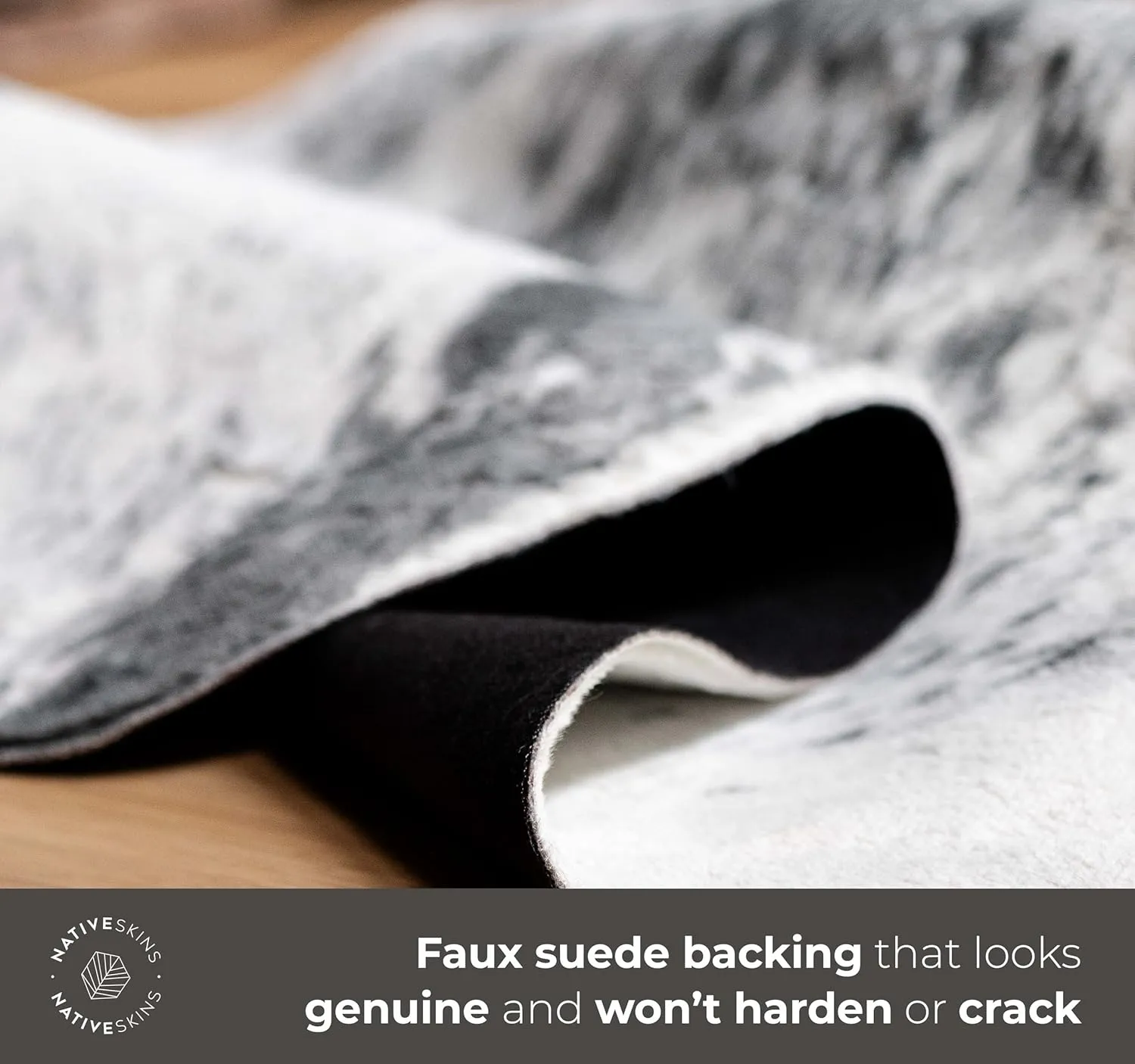 NativeSkins Faux Cowhide Rug – Gray (Large) | 4.6ft x 6.6ft | Cow Print | Western Bedroom Decor | Hand-Cut, Faux Suede No-Slip Backing | Western Rug | Animal Print | Cow Hide
