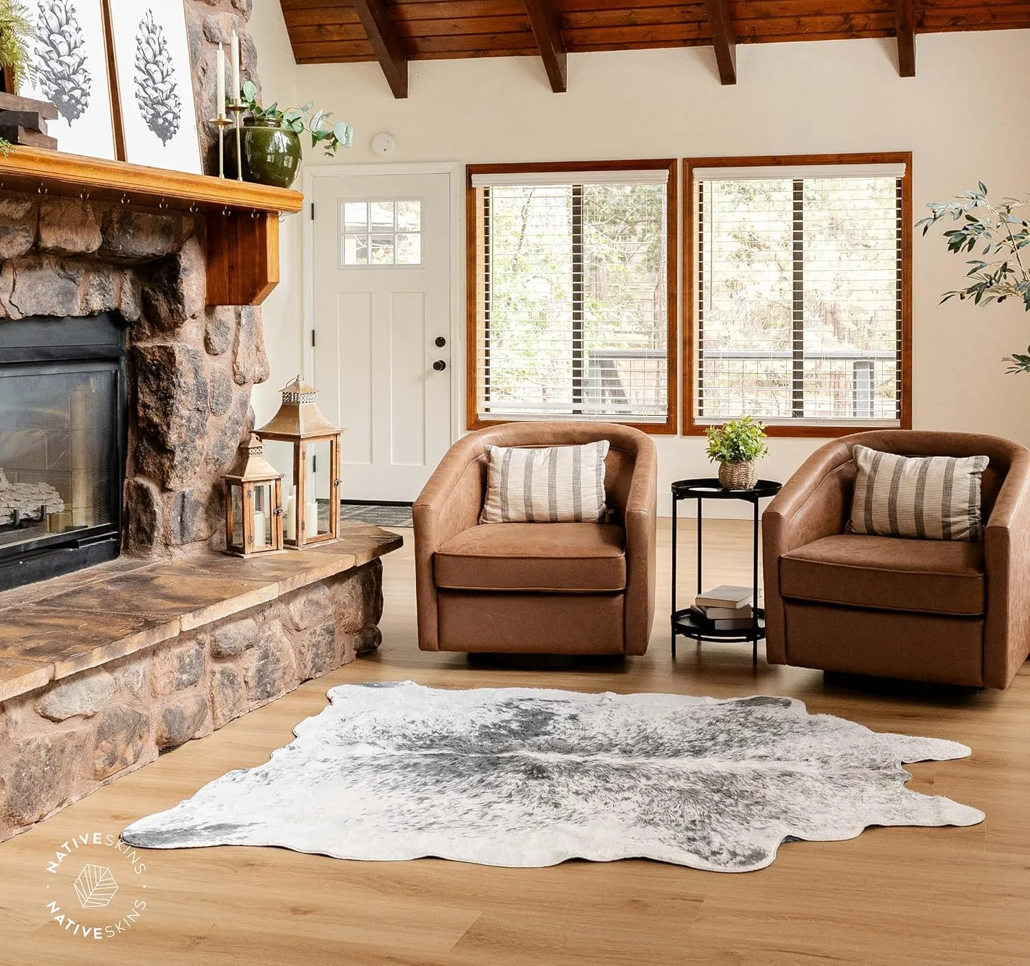 NativeSkins Faux Cowhide Rug – Gray (Large) | 4.6ft x 6.6ft | Cow Print | Western Bedroom Decor | Hand-Cut, Faux Suede No-Slip Backing | Western Rug | Animal Print | Cow Hide
