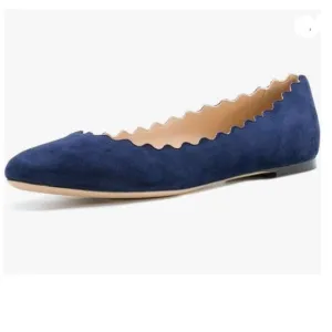 Navy Suede Classic Round Toe Ballet Flats Wave Flat Comfort Party Dress Shoes