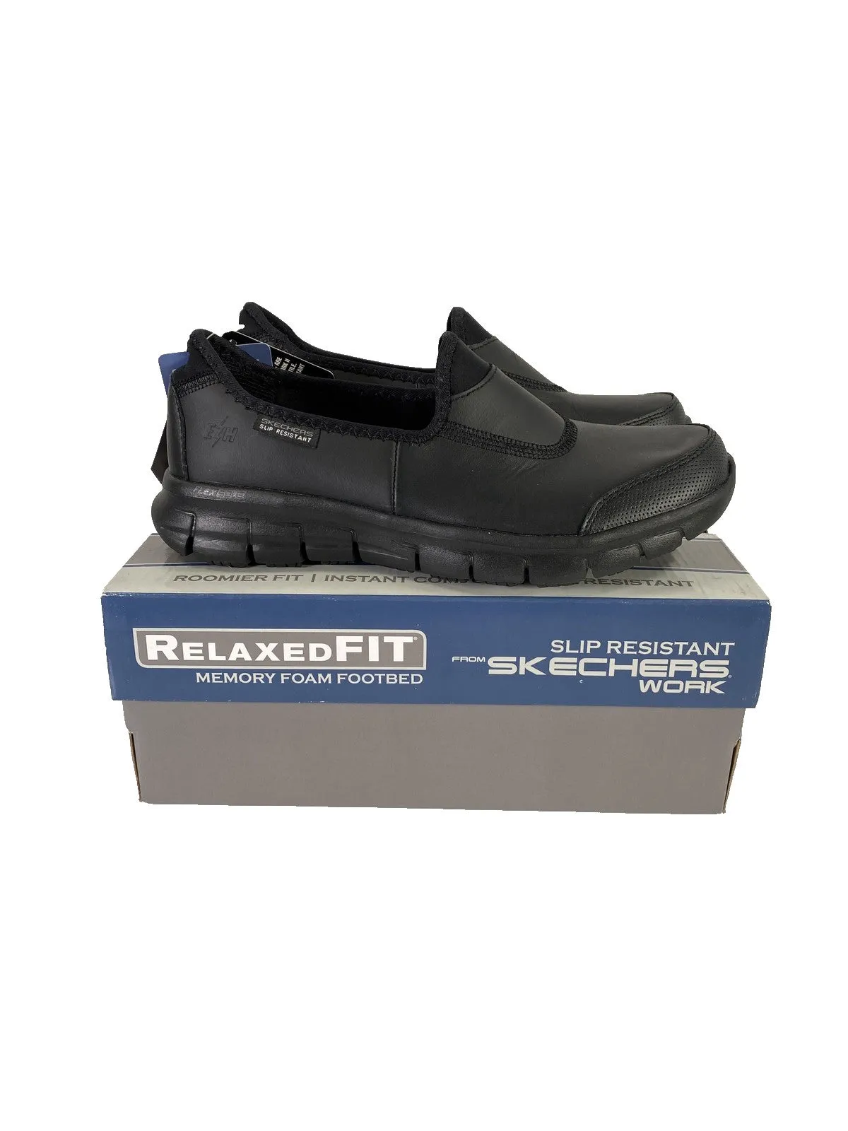 NEW Skechers Work Women’s Black Relaxed Fit Slip Resistant Loafer Shoes - 7