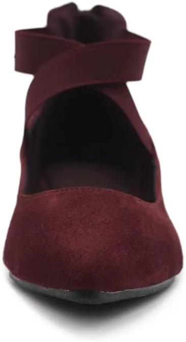 Ollio Women's Faux Suede Elastic Ankle Strap Pointed Toe Ballet Flats F167