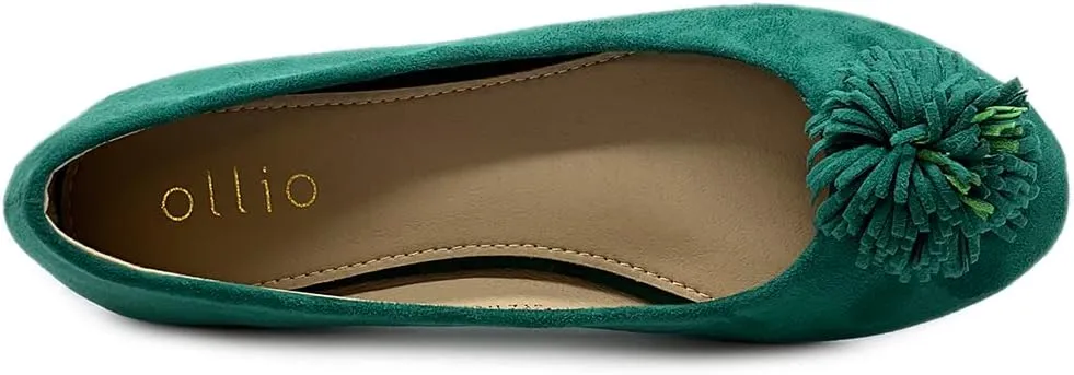 Ollio Women's Shoe Faux Suede Flower Ribbon Ballet Flat