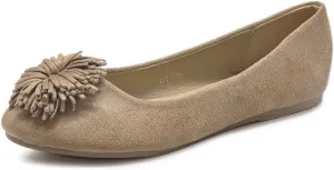 Ollio Women's Shoe Faux Suede Flower Ribbon Ballet Flat