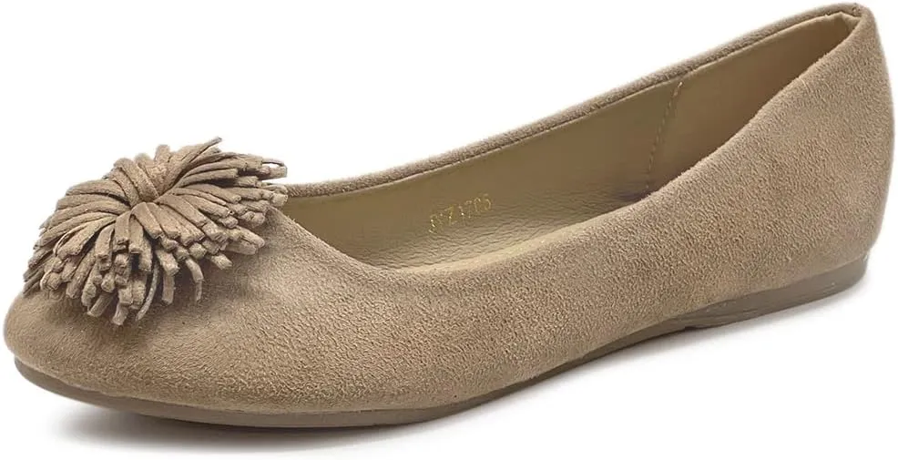 Ollio Women's Shoe Faux Suede Flower Ribbon Ballet Flat