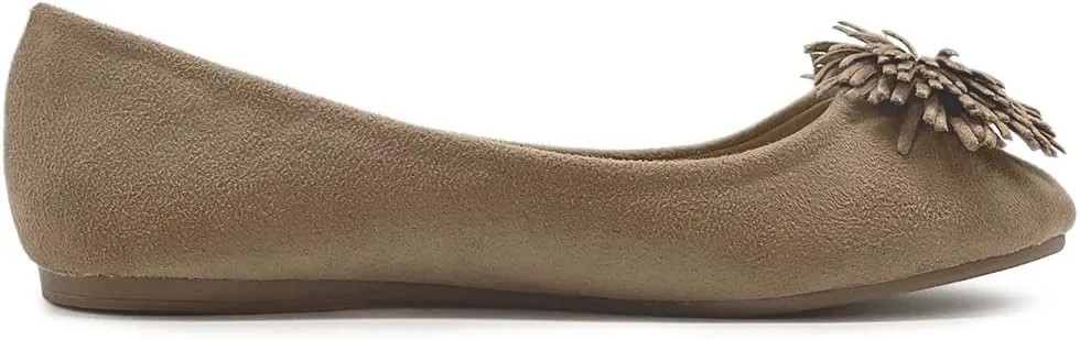 Ollio Women's Shoe Faux Suede Flower Ribbon Ballet Flat