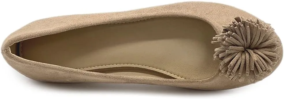 Ollio Women's Shoe Faux Suede Flower Ribbon Ballet Flat