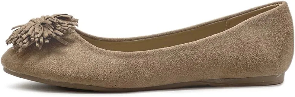 Ollio Women's Shoe Faux Suede Flower Ribbon Ballet Flat