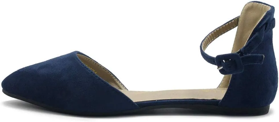 Ollio Women's Shoes Faux Suede Ankle Straps D'Orsay Pointed Toe Ballet Flats