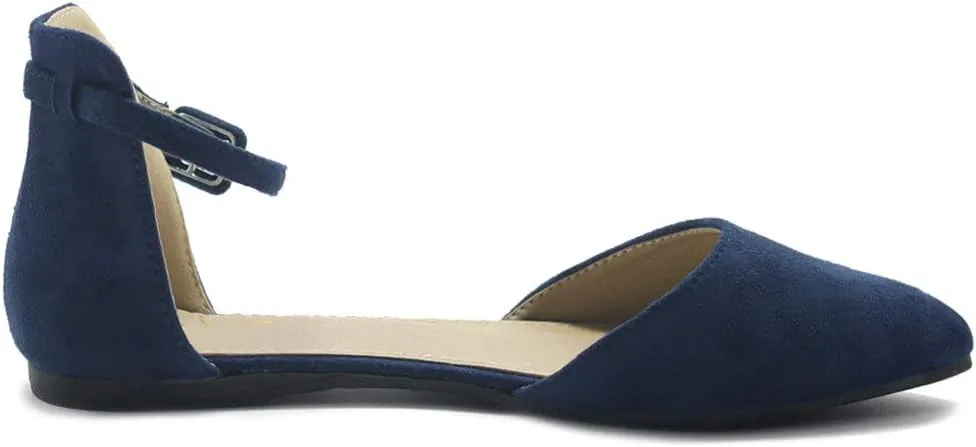 Ollio Women's Shoes Faux Suede Ankle Straps D'Orsay Pointed Toe Ballet Flats