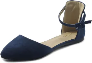 Ollio Women's Shoes Faux Suede Ankle Straps D'Orsay Pointed Toe Ballet Flats