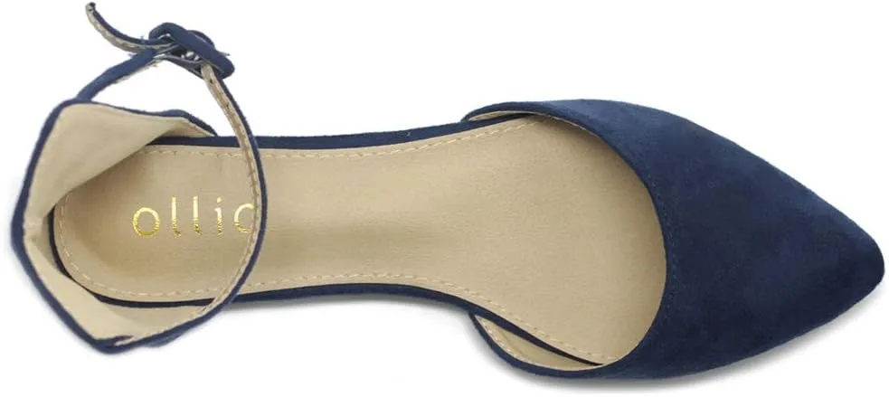 Ollio Women's Shoes Faux Suede Ankle Straps D'Orsay Pointed Toe Ballet Flats