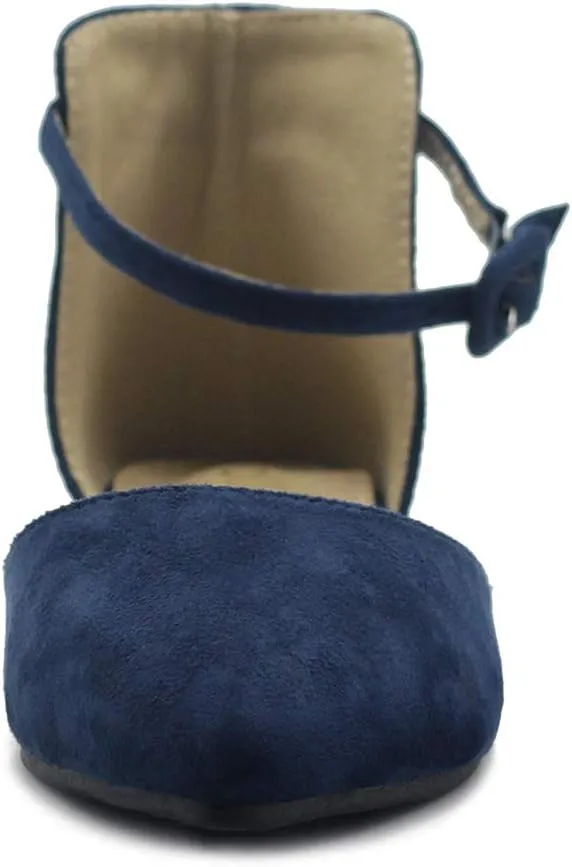 Ollio Women's Shoes Faux Suede Ankle Straps D'Orsay Pointed Toe Ballet Flats